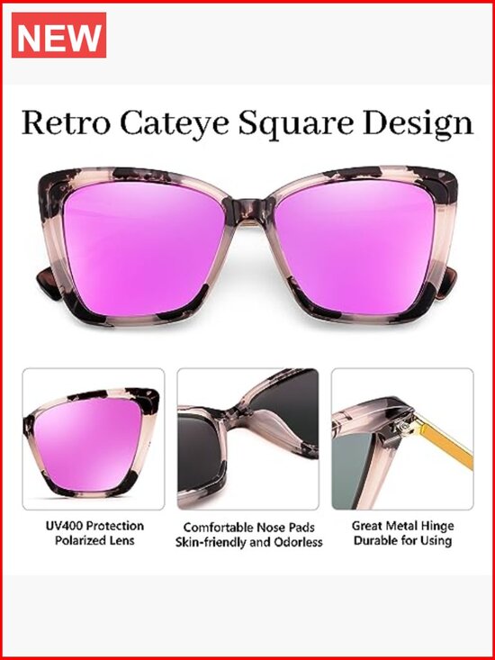 Trendy Polarized Cat Eye Sunglasses for Women Retro Square Oversized main image 7